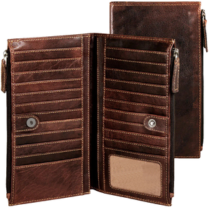 กระเป๋าสตางค์หนังแท้เคลือบแว็กซ์สไตล์วินเทจสำหรับผู้ชาย ดีไซน์ใหม่แบบเรโทร พร้อมซิปสำหรับผู้หญิง คุณสมบัติป้องกัน RFID ซับในโพลีเอสเตอร์ ขายส่งข้ามพรมแดน - Product Image 1