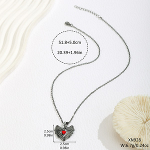 Angel <b>Wings</b> Heart Pendant Necklace Zinc Alloy <b>Black</b> Silver Color Claw Setting Themed Pendants Gift Occasion - Product Image 4