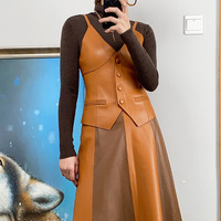 Camisole en cuir véritable à fines bretelles, coupe ajustée, pour femme, style streetwear, design tendance