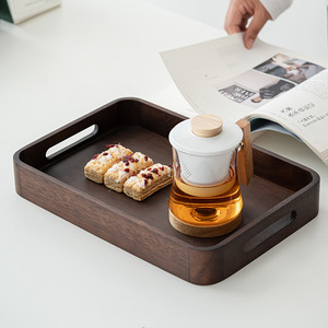 Walnut Wood Rectangular <b>Tray</b> With Handles For <b>Tea</b> Serving And Snacks Storage - Product Image 1