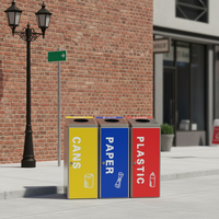 Juego de 3 Contenedores de Basura Rectangulares de Acero Galvanizado con Código de Color, Ecológicos, con Cerradura, Duraderos para Exteriores