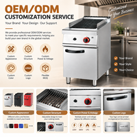 Grill au gaz commercial à pierres de lave avec armoire de rangement, charbroiler professionnel en acier inoxydable pour cuisine de restaurant