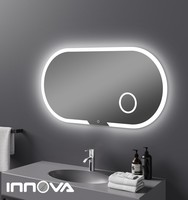 Miroir mural ovale intelligent à LED moderne pour salle de bain, avec éclairage arrière en aluminium à effet d'eau courante, miroirs de bain illuminés