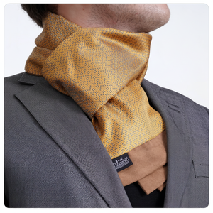 Exve Exclusive Elegant Double-Sided Gold Blue Square Pattern Jacquard Woven Knitted <b>Scarf</b> AE3497 - Product Image 2