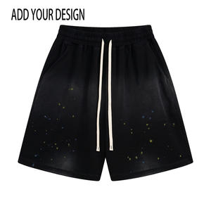 Shorts pour hommes classiques, décontractés, vintage, surdimensionnés, avec logo personnalisé imprimé, en tissu éponge 100% coton 325 g/m², lavés à l'acide - Product Image 1