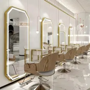 Led Stying Mirror Beauty Salon Furniture Full Length Salon Mirror Station Gold Mirror