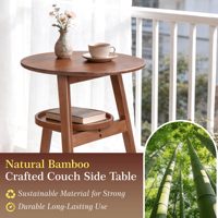 Mesa Auxiliar Redonda de Madera de 2 Niveles, Mesa de Centro con Almacenamiento, Mesa Auxiliar con Estante para Sala de Estar, Dormitorio, Balcón, Muebles para el Hogar