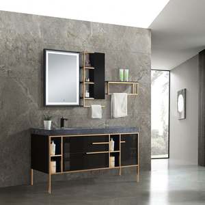 Luxury <b>Black</b> Gold Custom <b>Bathroom</b> <b>Cabinet</b> Floor Mounted Melamine with Plywood Custom <b>Bathroom</b> Vanities - Product Image 1