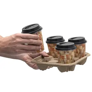 Factory direct sale disposable biodegradable pulp holder coffee paper cup tray two cups four cup holders