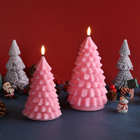 Matti's Fernbedienung 3D Echte Flamme Säulenkerze Rosa Baum Fernbedienung Timer Batteriebetrieben Weihnachtsbaum LED-Kerze Flammenlos