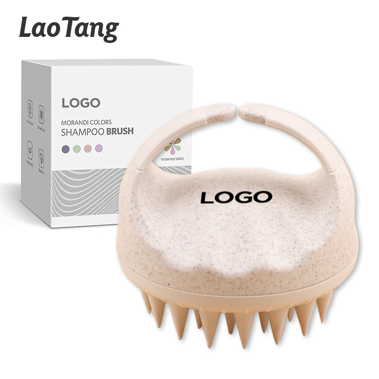 Logo tư nhân thân thiện với môi vật liệu mới rơm lúa mì sản phẩm Silicone chăm sóc da đầu Massager dầu gội Detangler Bàn chải tóc