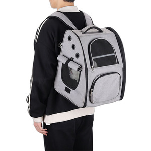 Cat <b>Backpack</b> Large Capacity Breathable <b>Foldable</b> Pet Bag For Cats Silver Gray And Navy Blue 12kg - Product Image 1