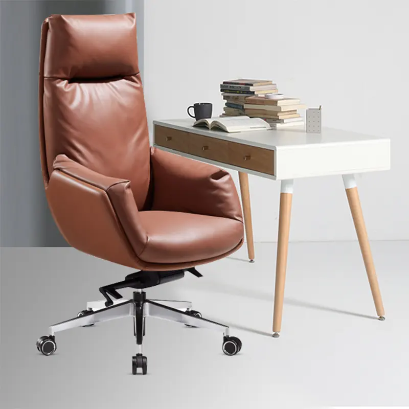 Silla ergonómica de cuero ejecutivo para ordenador con función de cuero moderno, sillas de oficina de cuero genuino con reposapiés