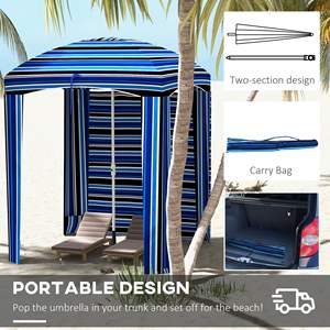 DB para la venta caliente 5,9 'X 5,9 'Tienda de playa portátil de rayas azules con volantes al aire libre Cabana Paredes Rejillas Bolsas de arena Bolsa de transporte - Product Image 6