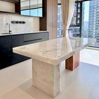 Table à manger en onyx blanc naturel, table à manger rectangulaire de luxe, translucide, en cristal de glace blanc, en marbre, pour la maison et la villa