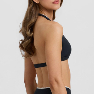 <span class=keywords><strong>Reggiseno</strong></span> da donna con scollo a V e allacciatura all'americana, personalizzabile con logo OEM, elasticizzato, traspirante, nero e bianco, con finiture in pizzo e mini fiocco. - Product Image 2
