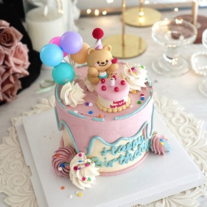 Torta di orso giallo decorazione a forma di cuore e stella torta Topper <span class=keywords><strong>per</strong></span> ragazze compleanno Baby Shower forniture - Product Image 2