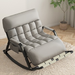 Modern Oversized Tufted Faux Leather Rocking Chair with Side Pocket Plush Padding <strong>Glider</strong> Chair for Living Room Bedroom - Product Image 4