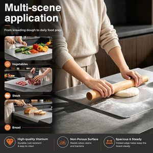 Tabla de cortar en forma de L de acero inoxidable con borde para encimera, tapete antideslizante de doble cara para cortar, amasar y hornear en la cocina - Product Image 5