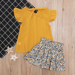 2021 estate Infantile Sveglio Del Bambino Delle Ragazze Fly Manica In Chiffon Top <span class=keywords><strong>Giallo</strong></span> Floreale Tutu Gonne Vestiti di Vestito Vestito Bambini Che Coprono Gli Insiemi - Product Image 3