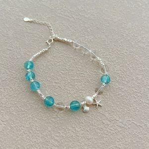 Dylam Dainty 925 Sterling <b>Silver</b> Rhodium Plated Summer Ocean Crystal Shell Starfish Bead Beaded <b>Bangle</b> <b>Bracelet</b> for Women - Product Image 6