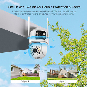 Caméra WiFi ICSEE à double objectif, capteur 12,9 mm, vision nocturne, surveillance intérieure et extérieure avec interphone vocal et support d'alarme - Product Image 2