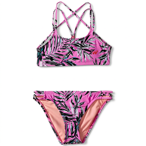 Traje de Baño para Niñas 2026: Bikini con Tanga y Cubrebaños de Manga Larga, Conjunto de Natación para Niñas de 7 a 12 Años con Top Halter Cruzado y Braguita Hipster - Product Image 1