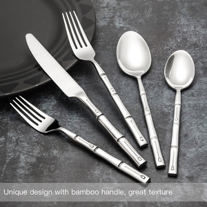 Juego de Cubiertos de Acero Inoxidable de 5 Piezas con Mango de Bambú, Cubertería Gruesa, Tenedor, Cuchara, Cuchillo, Juego de Cubiertos para Boda - Product Image 4