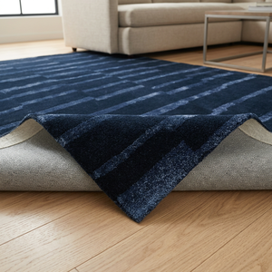 Modern Abstract <b>Navy</b> <b>Blue</b> Plush Pile Wool/Silk Extra Thick Non-Slip Hand Tufted Rectangle Area <b>Rug</b> for Dining Room Bedroom Hotel - Product Image 4