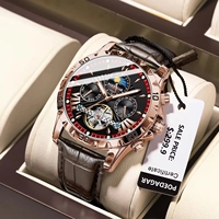 Jam Tangan Mekanik Otomatis Tourbillon POEDAGAR 1410, Jam Tangan Mewah Pria Tahan Air Bercahaya dengan Tali Kulit, Jam untuk Pria