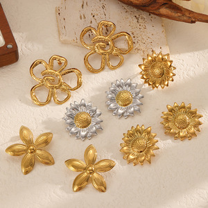 Floral Series <b>Titanium</b> Steel <b>Stud</b> Earrings For Women 18k Gold Sunflower Stainless Steel Colorfast Gift Jewelry - Product Image 2