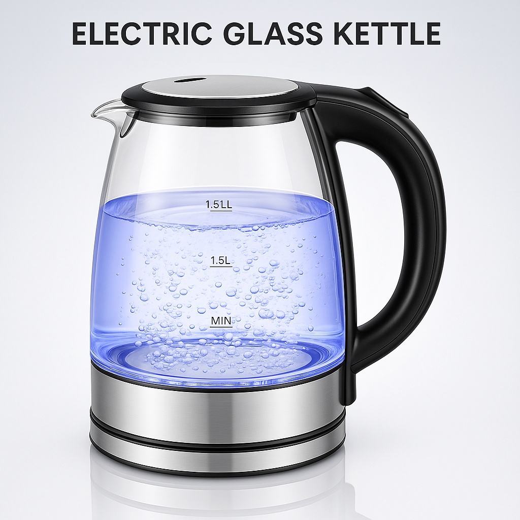 # 2.0L Electric Glass & Stainless Steel Tea Kettle – Fast Boil Hot Water Kettle with Auto Shut-Off - View 3