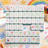 Jeu de Mahjong Style Crayon de Crayonnière, Tuiles en Acrylique Imprimées à la Main, Mignonnes, Jeu de Table, Cadeau