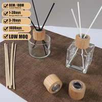 Vente en gros de flacons en verre vides pour diffuseur de parfum avec couvercle en bois et bâtonnets en rotin de remplacement pour diffuseur d'huiles essentielles DIY