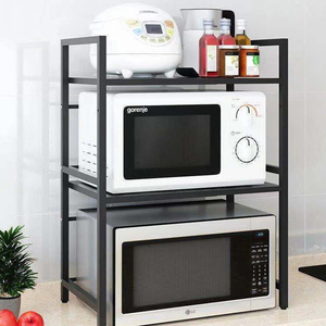 Support de <span class=keywords><strong>micro</strong></span>-ondes extensible à plusieurs niveaux, étagère de rangement pour condiments ménagers, étagère de bureau pour four électrique, noir - Product Image 3