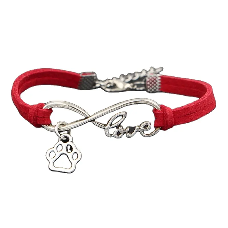 Đến Nhỏ Dog Paw In Charms Bracelet Antique Bạc Màu Infinity Tình Yêu Vòng Tay Da Cho Phụ Nữ