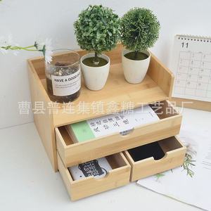 Boîte de rangement de bureau en bambou avec tiroirs, couleur bois naturel, organiseur de cosmétiques, armoire de rangement multi-niveaux - Product Image 4