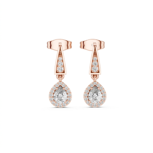 Boucles d'oreilles en or rose 9 carats massif pour femmes, forme goutte d'eau, diamant taille poire, halo micro-pavé, certifiées IGI, bijoux de luxe - Product Image 1