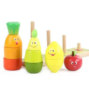 木制拼图益智玩具水果形状颜色分拣机堆叠块矮胖拼图为婴儿幼儿男孩女孩