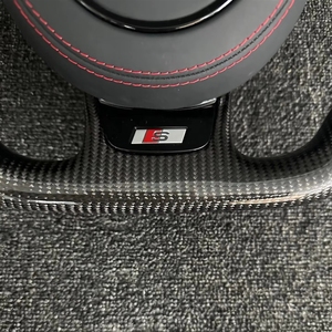 Volant en cuir véritable avec surpiqûres rouges de luxe personnalisées, en fibre de carbone véritable, pour A3 A4L A5 A6L A7 A8 Q5 Q7 Q8 <span class=keywords><strong>TT</strong></span> R8 - Product Image 4