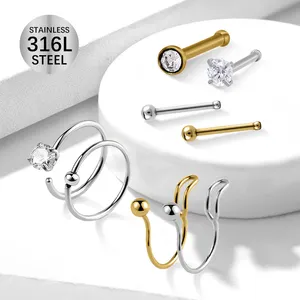 Fashion Star Heart Shape Body Cartilage Piercing Ornament Micro Inlay Crystal India Nose Rings