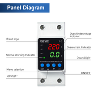 GEYA GPS6-VA5 2P 40A/63A/80A/100A AC220V/DC85-300V 40Hz/50Hz/60Hz/70Hz Protecteur de tension et de courant réglable à reconnexion automatique