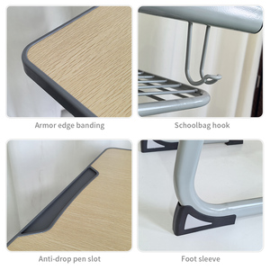 Bàn ghế học sinh có kệ đựng đồ, mặt bàn gỗ, khung kim loại, lý tưởng cho lớp học tiểu học - Product Image 4