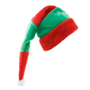 高品质Sinyoo成人圣诞帽长红色和绿色条纹毛绒精灵帽子冬季圣诞老人帽子，带Pom-Pom