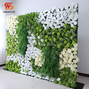 Mur de fleurs artificielles en tissu 5D lisse, 2,4 m x 2,4 m, enroulable, prix usine, roses et fleurs vertes pour décoration de toile de fond de mariage - Product Image 2