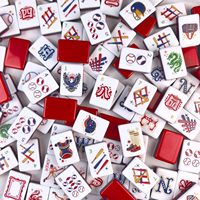 Jeu de Mahjong Américain Rouge Thème Sportif avec Tuiles Personnalisées Rouge et Bleu à 3 Couches pour Fêtes et Divertissement