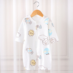 <span class=keywords><strong>Combinaison</strong></span> à manches courtes d'été mignonne pour garçons filles barboteuse 100% coton avec motif de dessin animé costume de ramper fendu <span class=keywords><strong>pyjama</strong></span> mince complet - Product Image 4