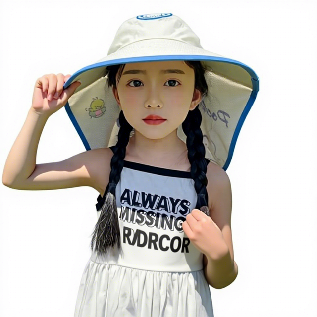 New Summer Children's Sun-Protective Shawl Hat for Boys Girls Outdoor Adjustable Wide-Brimmed UV Protection Animal Print Canvas
