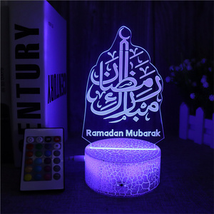 Remote Control 16 Colors <strong>Changing</strong> Crack 3D Eid Mubarak Night Light DIY Ramadan Moon Star USB <strong>Table</strong> LED Muslim Lamp for Party - Product Image 4
