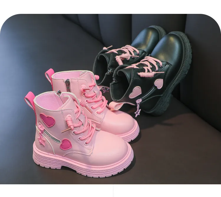 Детские ботинки для девочек, модные осенне-зимние хлопковые ботинки на мягкой подошве, розовые, с молнией сбоку, для принцессы, с круглым носком, на резиновой подошве